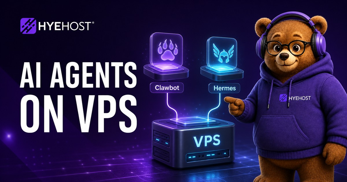 AI agent workflow running on a HYEHOST VPS with automation tasks and server monitoring